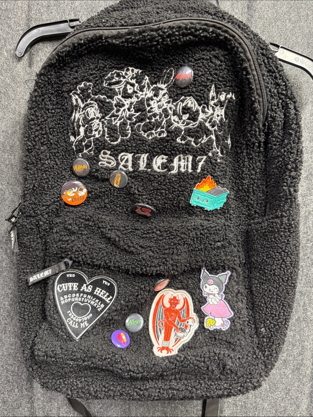 Salem 7 Black Sherpa Backpack with Salem Embroidered Design
